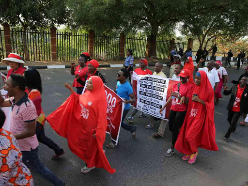 Members of the #BringBackOurGirls campaign rally in Nigeria's capital Abuja to mark 1,000 days since over 200 schoolgirls were kidnapped from their secondary school in Chibok by sect Boko Haram, Nigeria January 8, 2017. /REUTERS