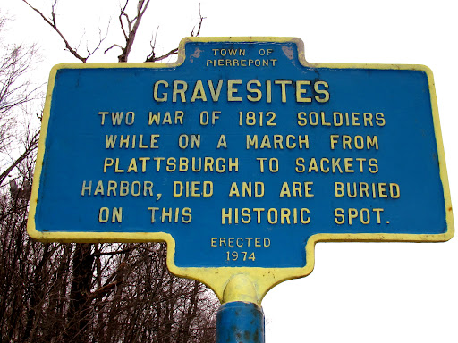 GravesitesTwo War of 1812 Soldierswhile on march fromPlattsburgh to SacketsHarbor, died and are buriedon this historic spotErected1974Photo by Alan R. RenoLocation within +/- 1/2 mile