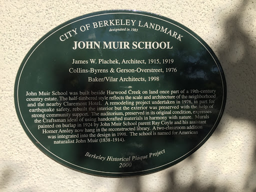 CITY OF BERKELEY LANDMARK designated in 98 JOHN MUIR SCHOOL James W. Plachek, Architect, 1915, 1919 Collins-Byrens & Gerson-Overstreet, 1976 Baker/Vilar Architects, 1998 John Muir School was built...