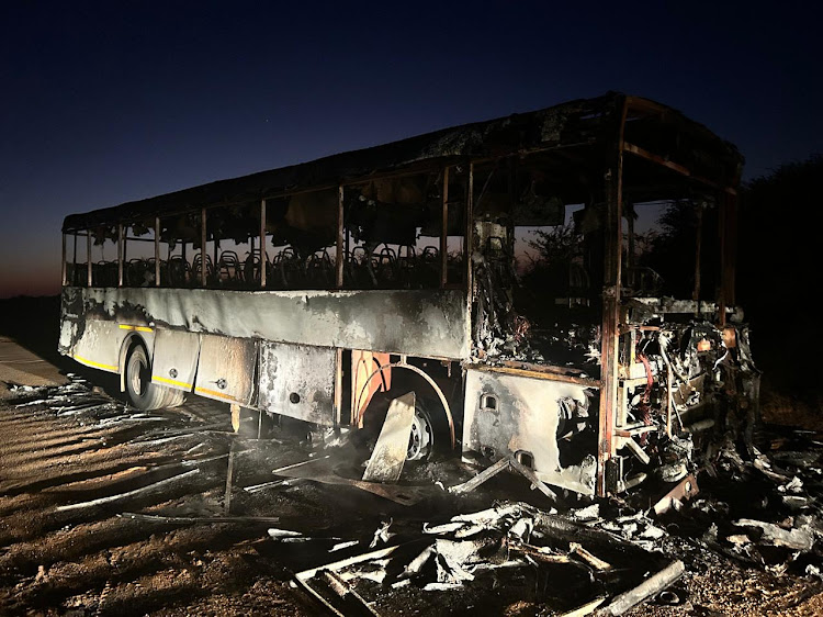The fire which gutted the bus quickly spread to the petrol tank after passengers jumped out through windows.
