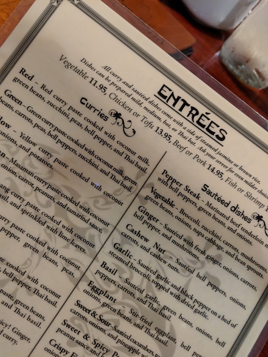 Zen Bistro gluten-free menu