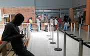 Students line up at a NSFAS office in Johannesburg.