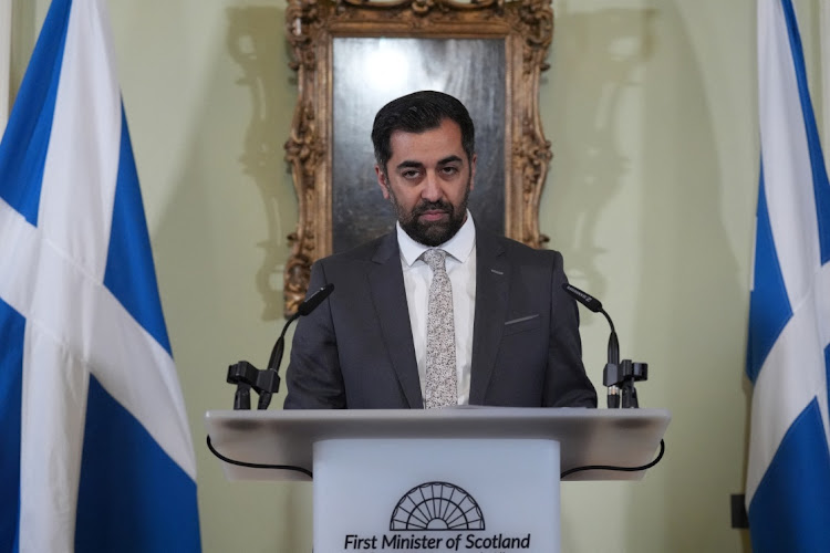 Scotland's First Minister Humza Yousaf speaks during a press conference at Bute House in Edinburg, the UK, April 29 2024. Picture: Andrew Milligan/Reuters