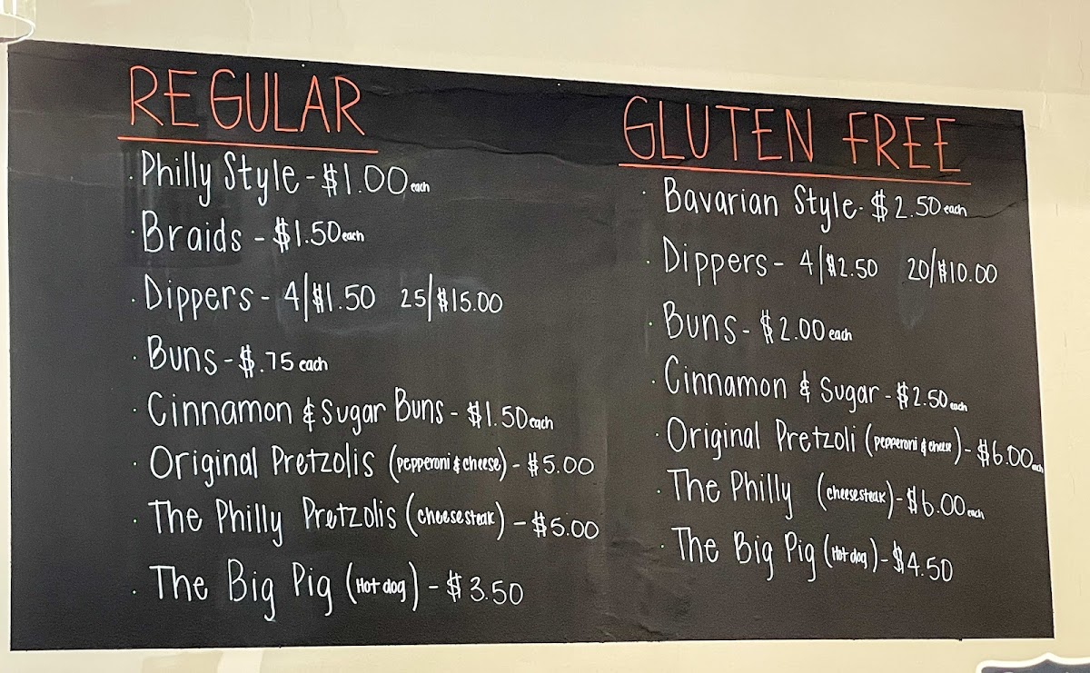 A & A Soft Pretzels gluten-free menu