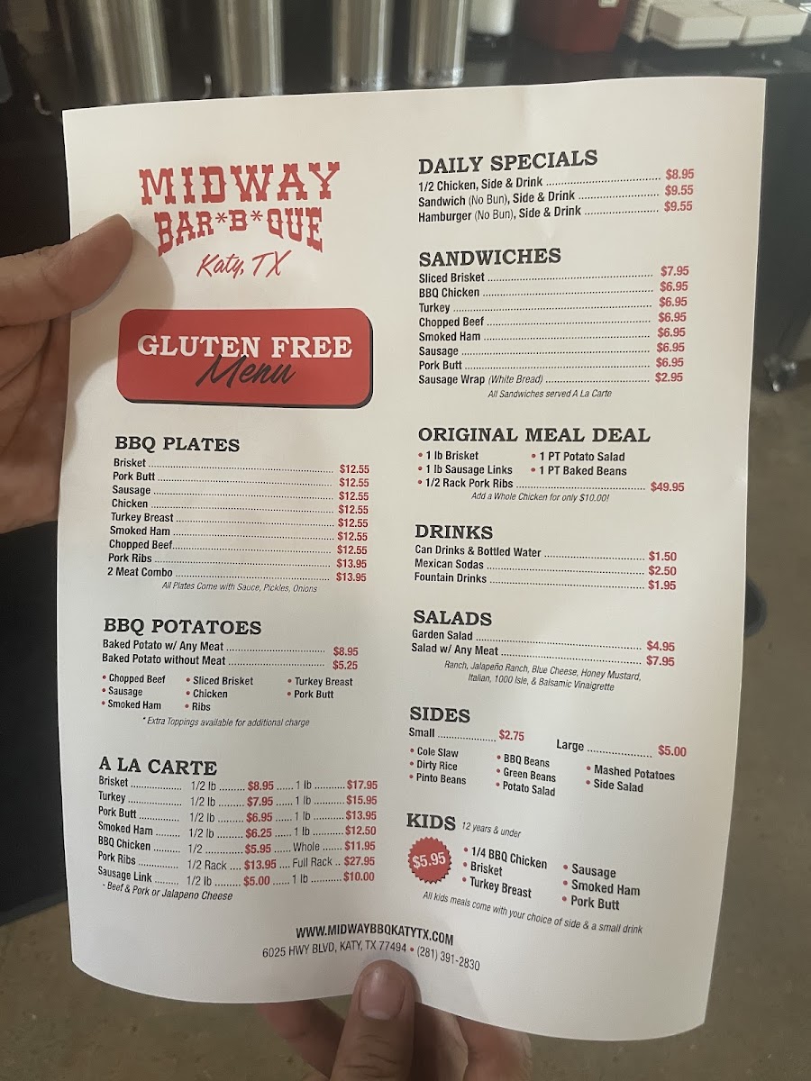Midway BBQ gluten-free menu