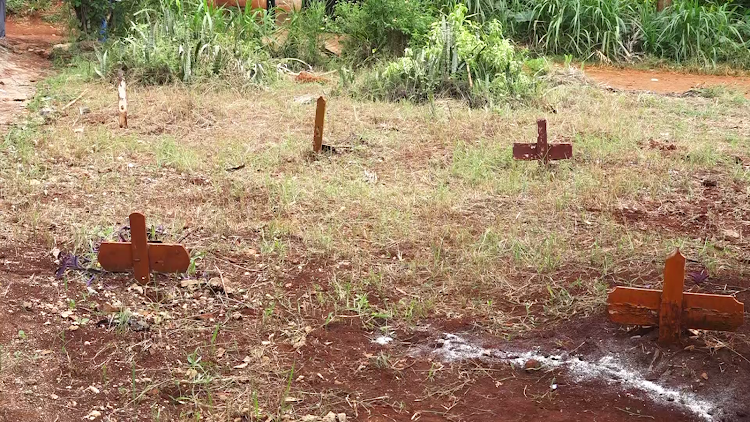 Some of the graves of Grace Wahu's sons in her compound in Murang'a on March 24, 2024.