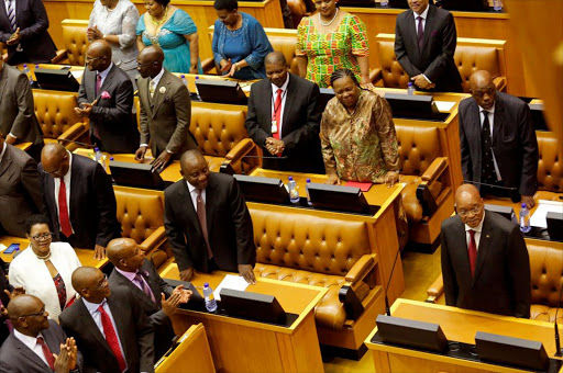 President Jacob Zuma (R) before his state of the nation address in parliament in Cape Town. File Photo.