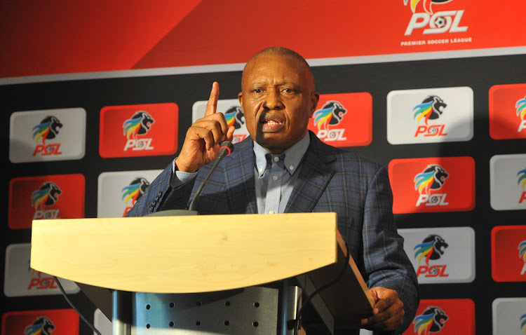 Premier Soccer League chairman Irvin Khoza addresses the media at the League's headquarters in Parktown, Johannesburg, on April 9 2019.