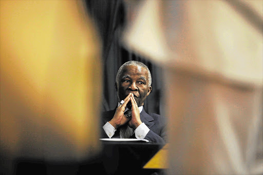 Former president Thabo Mbeki prepares to deliver the keynote address at a three-day conference on knowledge at the University of Stellenbosch in Cape Town last night Picture: SHELLEY CHRISTIANS