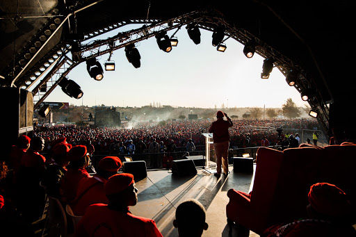 Julius Malema addresses the crowd at the EFF's 1 Anniversary Rally held at Thokoza Park in Soweto, Johannesburg.