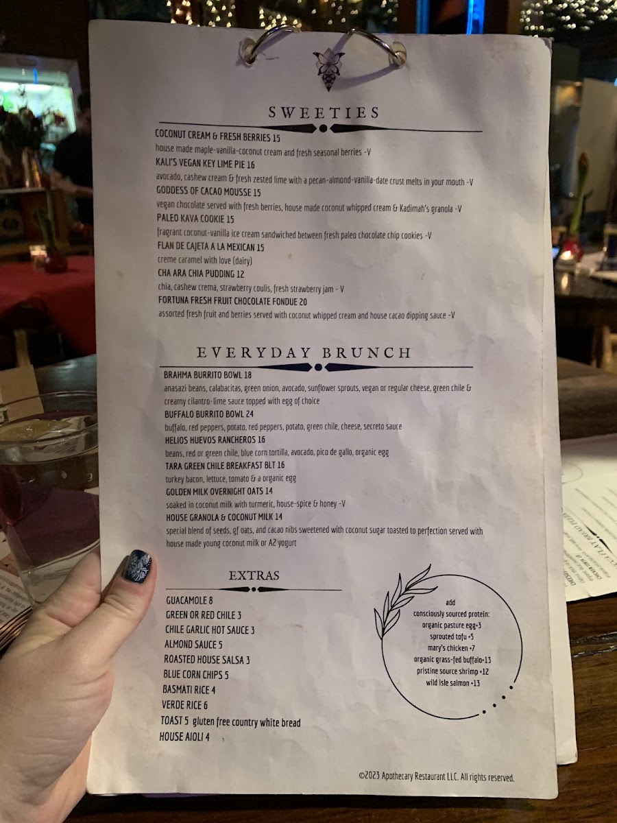 Apothecary Restaurant gluten-free menu