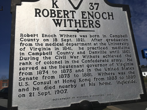 Robert Enoch Withers   Robert Enoch Withers was born in Campbell County on 18 Sept. 1821. After graduation from the medical department at the University of Virginia in 1841, he practiced medicine...