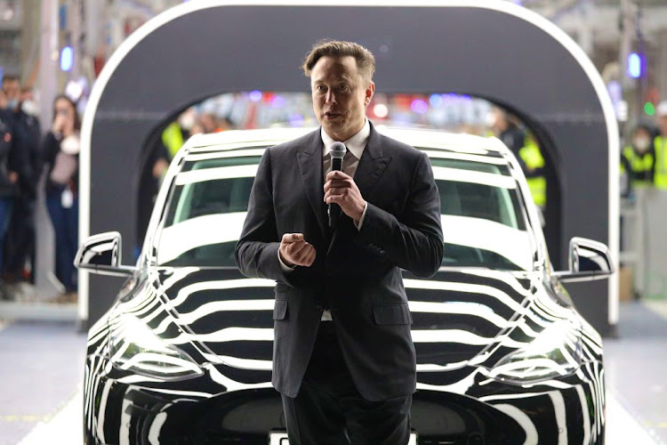 Tesla CEO Elon Musk at the official opening of the new Tesla electric car manufacturing plant near Gruenheide, Germany on March 2, 2022.