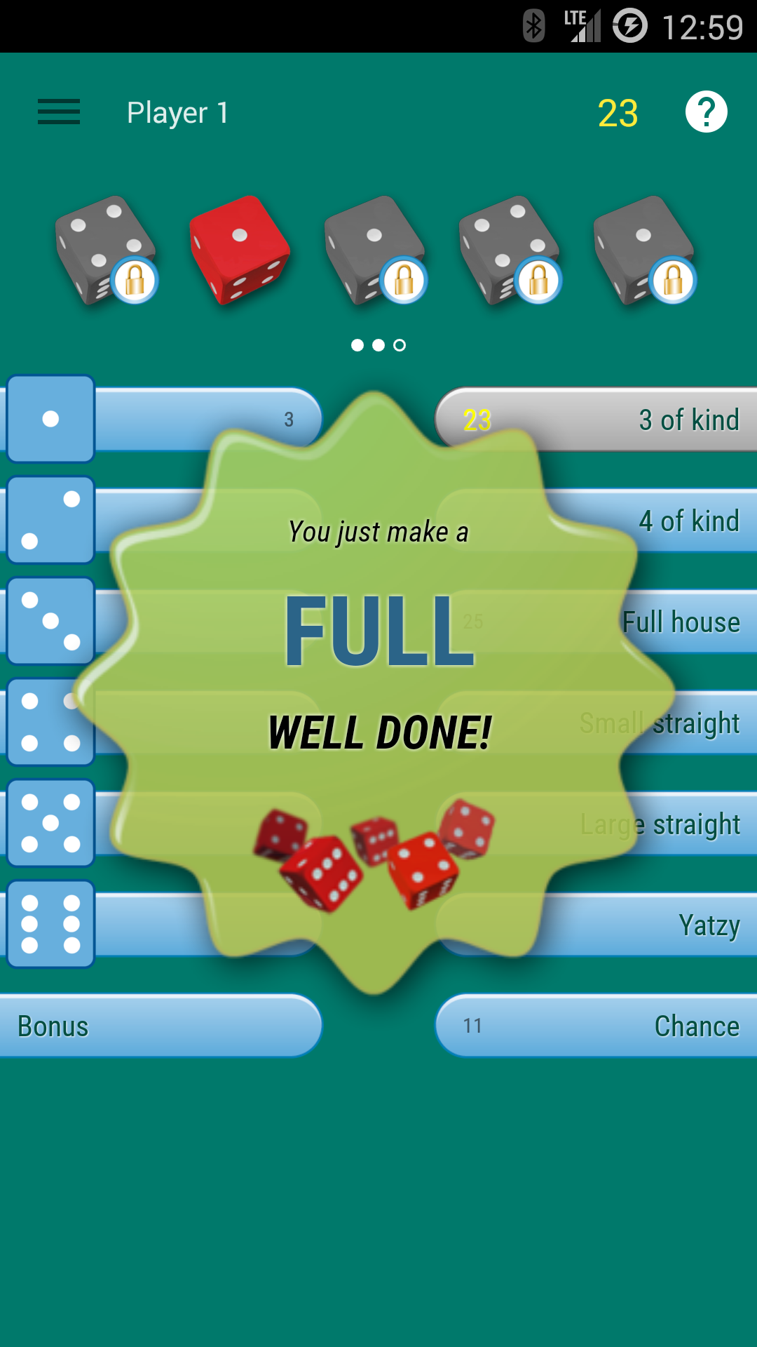 Android application Yatzy dice game screenshort