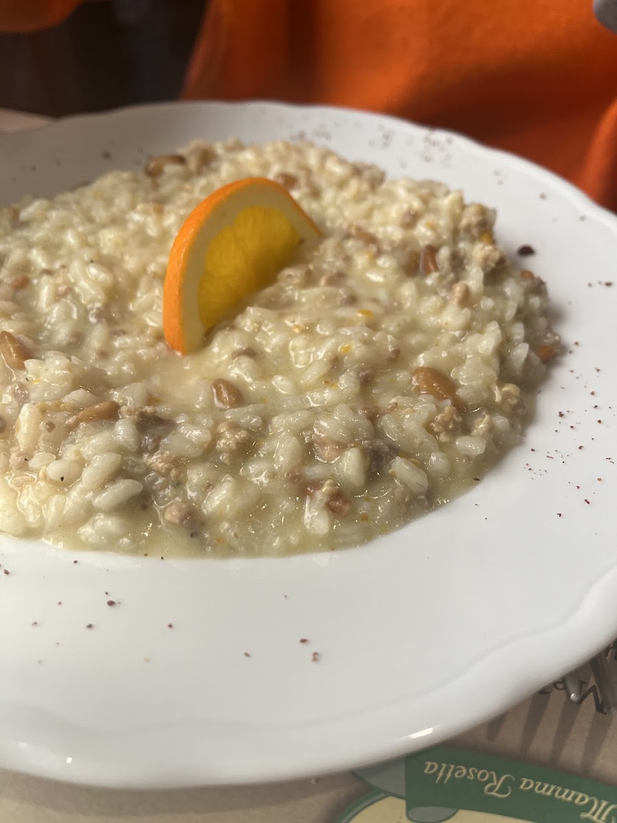 Duck, orange and pine nut risotto