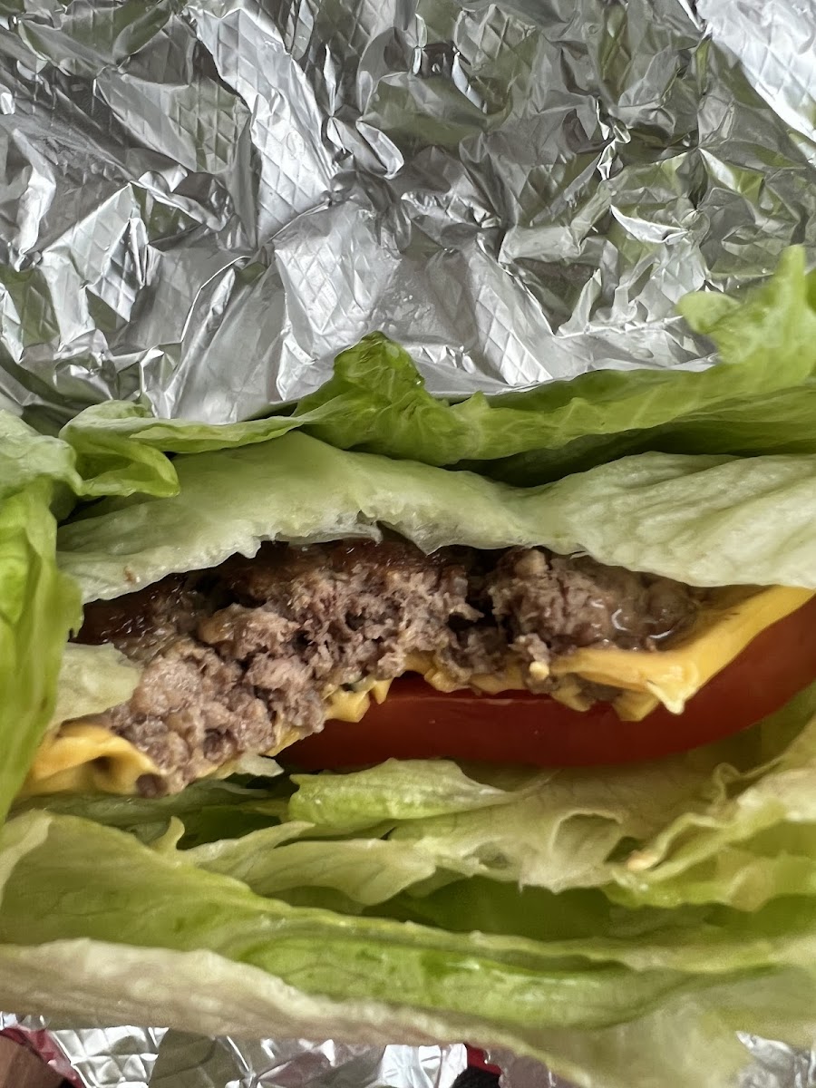 Little cheeseburger in lettuce wrap