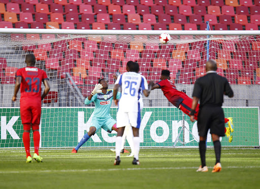 Chippa United score a goal during the Nedbank Cup quarter final match against Jomo Cosmos at Nelson Mandela Bay Stadium on April 22, 2017 in Port Elizabeth, South Africa.
