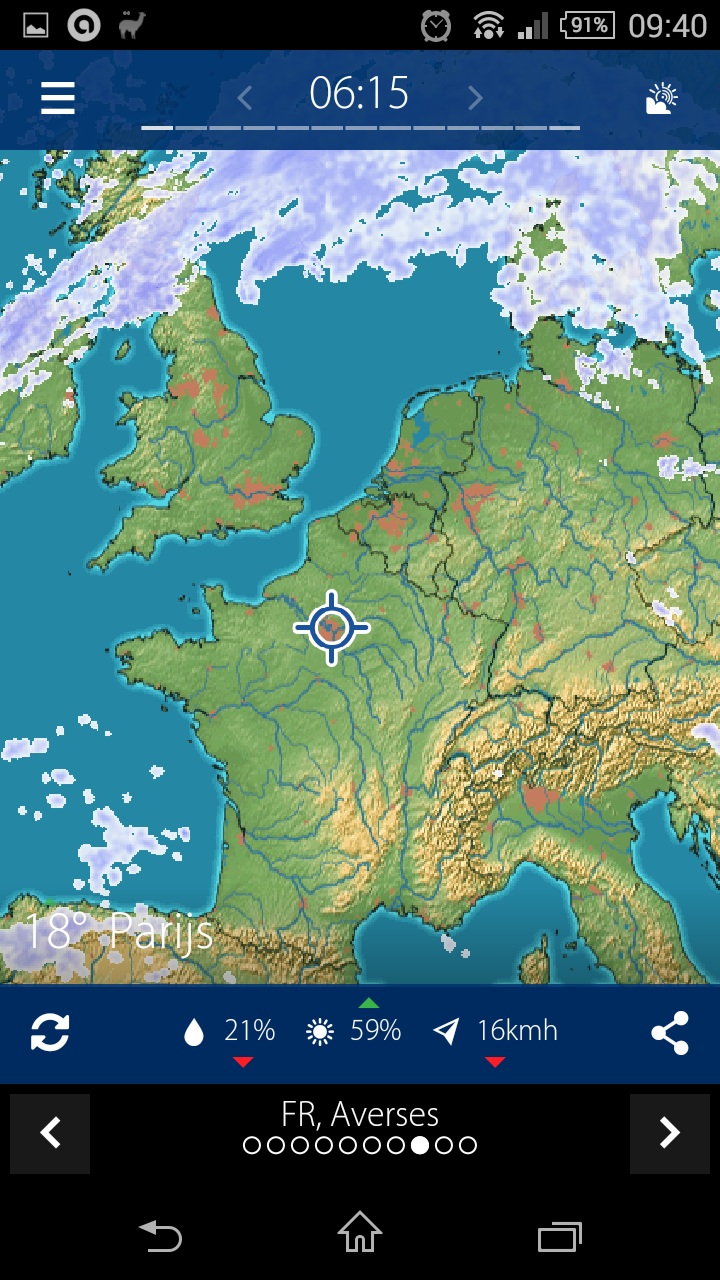 Android application Realtime rainradar Europe screenshort