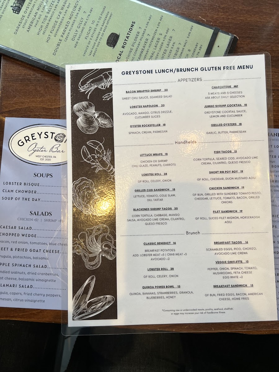 Greystone Oyster Bar gluten-free menu