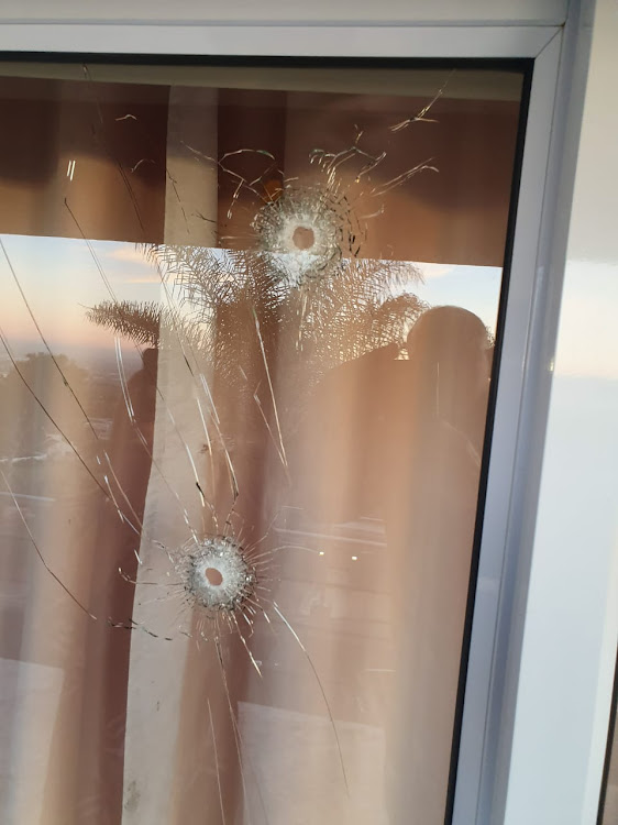 Alleged underworld figure Andre Naude's child's bedroom window, which was shot at 8 or 9 times on Friday morning.