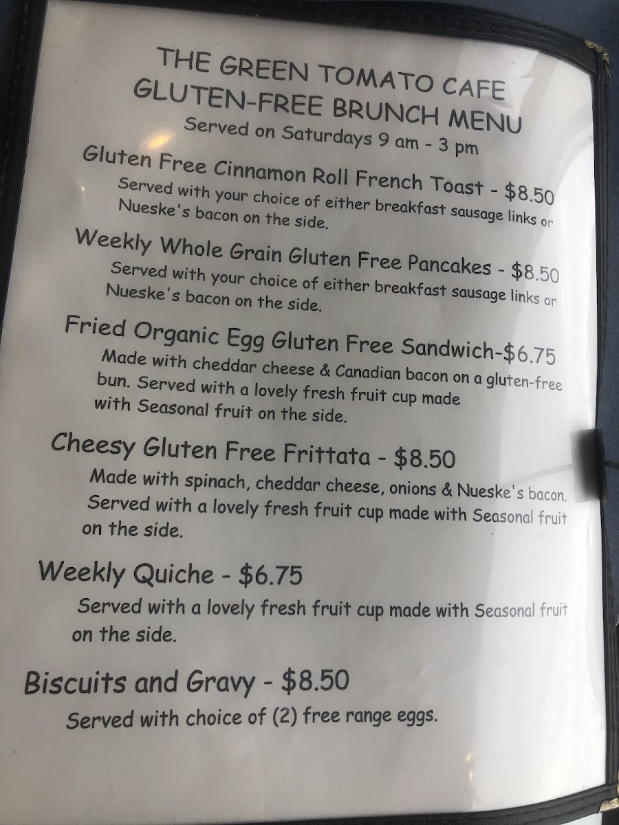 Saturday Brunch Menu