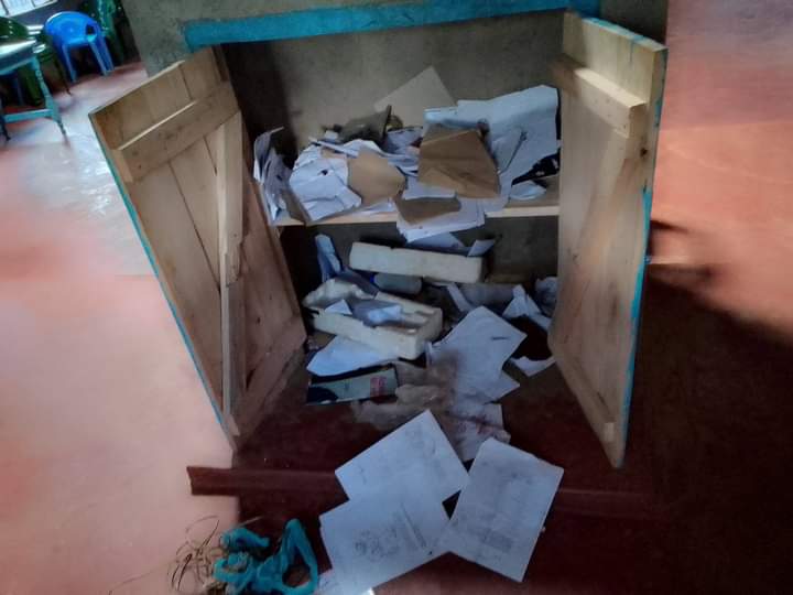 A ransacked cupboard at Motonyoni SDA church