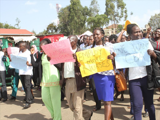 More than 300 nurses went on strike in Baringo county after the Salaries and Remuneration Commission declined to sign their CBA, June 6, 2017. /JOSEPH KANGOGO