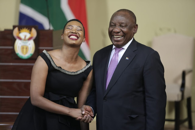 Stella Ndabeni-Abrahams was sworn in as communications minister, and congratulated by President Cyril Ramaphosa, at the Union Buildings in Pretoria on November 22 2018.