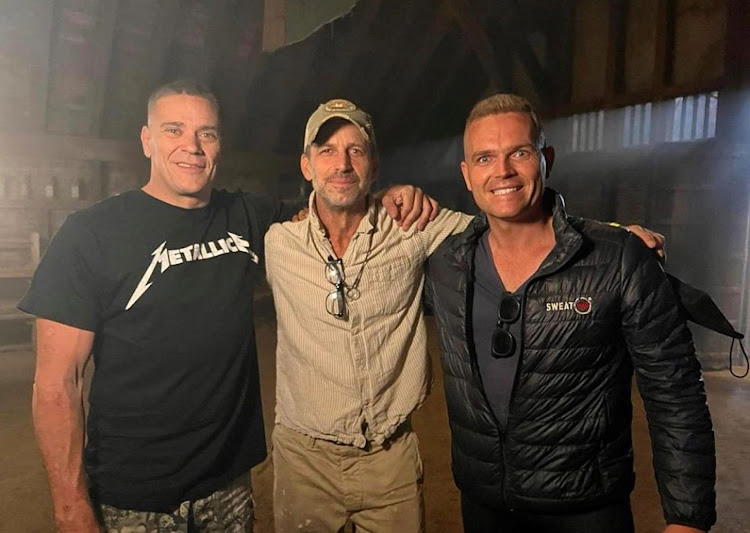 Brandon Auret, Zack Snyder and Greg Kriek on the set of Netflix's 'Rebel Moon', making its worldwide premiere on Friday.