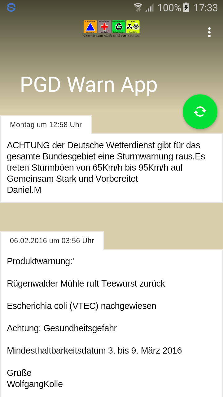 Android application PGD Warn App Deutschland screenshort