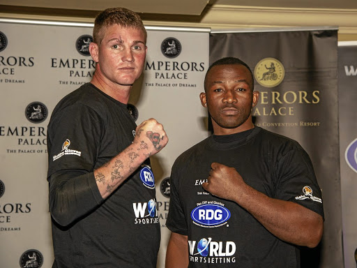 Thomas 'Tommy Gun' Oosthuizen with Thabiso 'The Rock' Mchunu during Golden Gloves press conference at Emperors Palace yesterday.