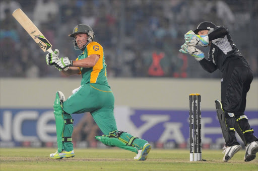 AB de Villiers of South Africa during the ICC Cricket World Cup Quarter Final match between South Africa and New Zealand at the SBNCS in Mirpur on March 25, 2011 in Dhaka, Bangladesh