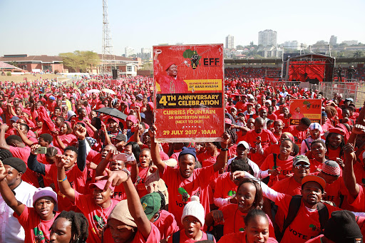 EFF supporters at the EFF 4th annivesary celebrations in Curris Fountain stadium in Durban. Picture: THULI DLAMINI