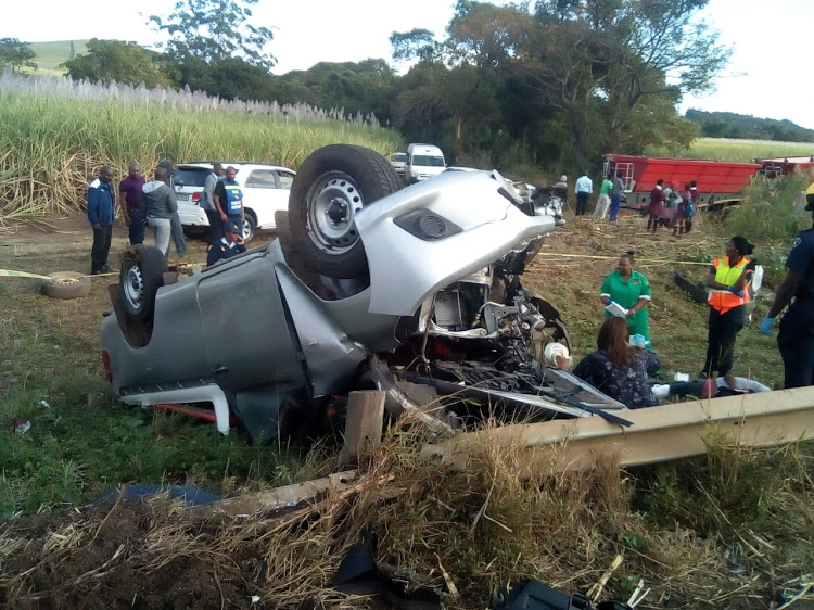 The Toyota Hilux bakkie was transporting school children when it overturned.