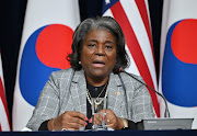 US ambassador to the United Nations Linda Thomas-Greenfield speaks at a news conference at the American Diplomacy House on April 17 2024 in Seoul, South Korea.  