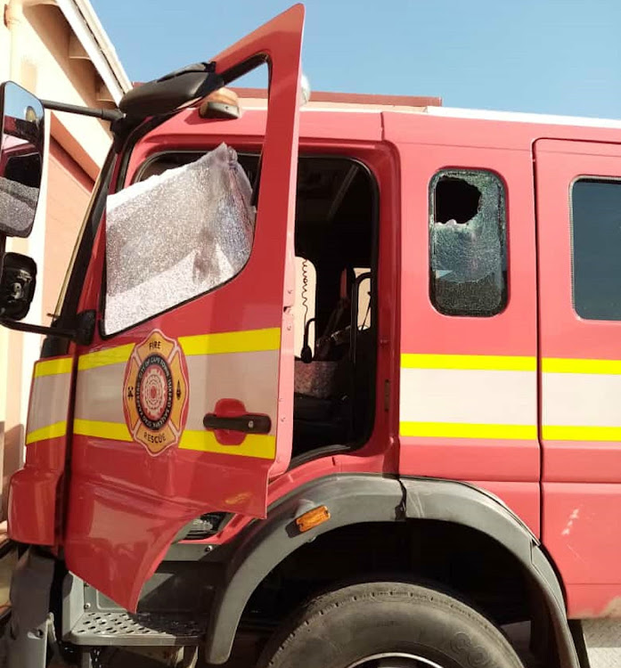 One of the three fire engines that were stoned while responding to an emergency call in Khayelitsha amid violent protests in the area.