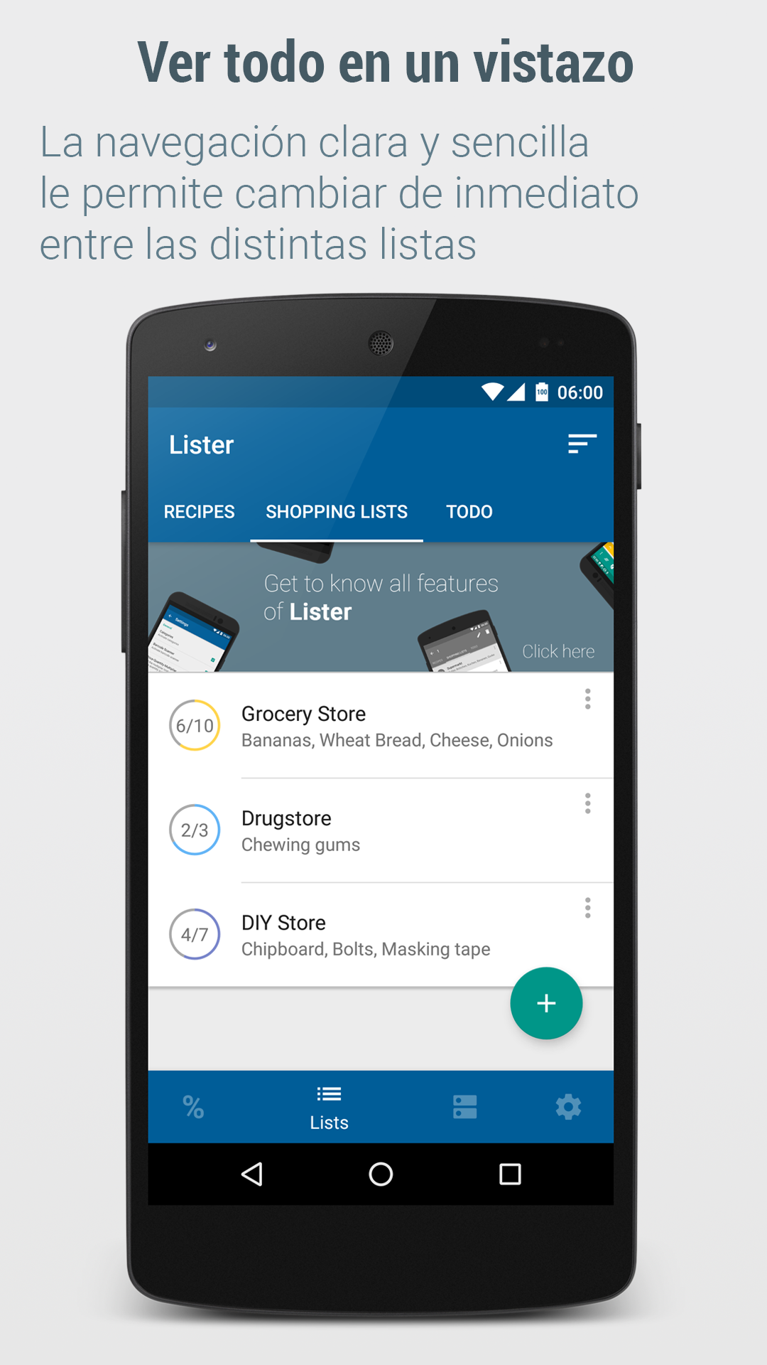 Android application Shopping list — Lister screenshort