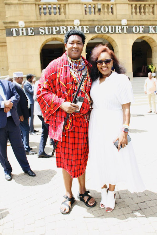 Narok Senator Ledama Ole Kina with his baby sister Lilian Seenoi-Barr.