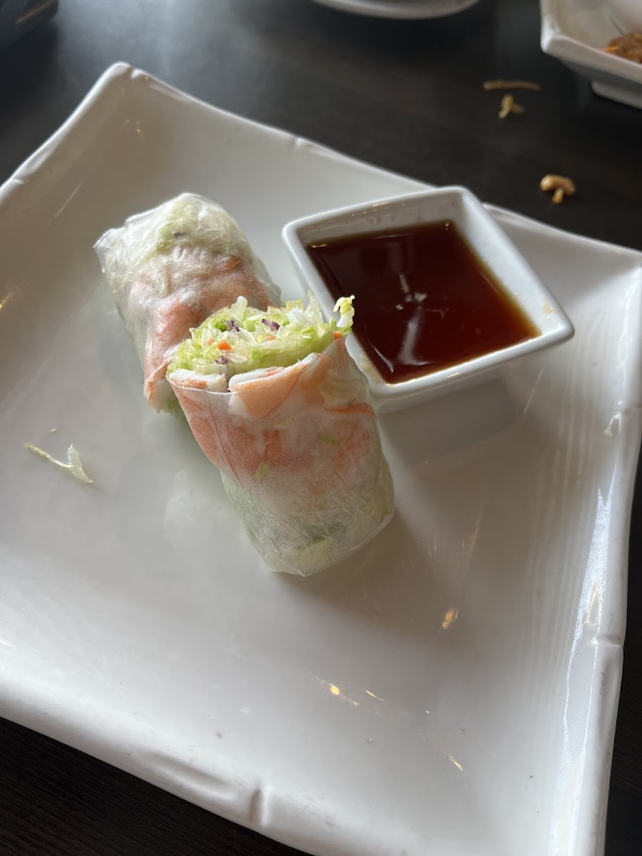 Spring rolls be sure to subsitute sweet and sour sauce instead of peanut sauce (we already devoured four rolls lol)