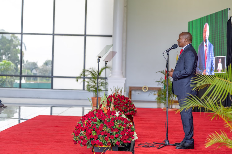 Interior Cabinet Secretary Kithure Kindiki speaks during the launch of the second Kenya Urban Support Program (KUSP2) at State House, Nairobi on May 7, 2024.