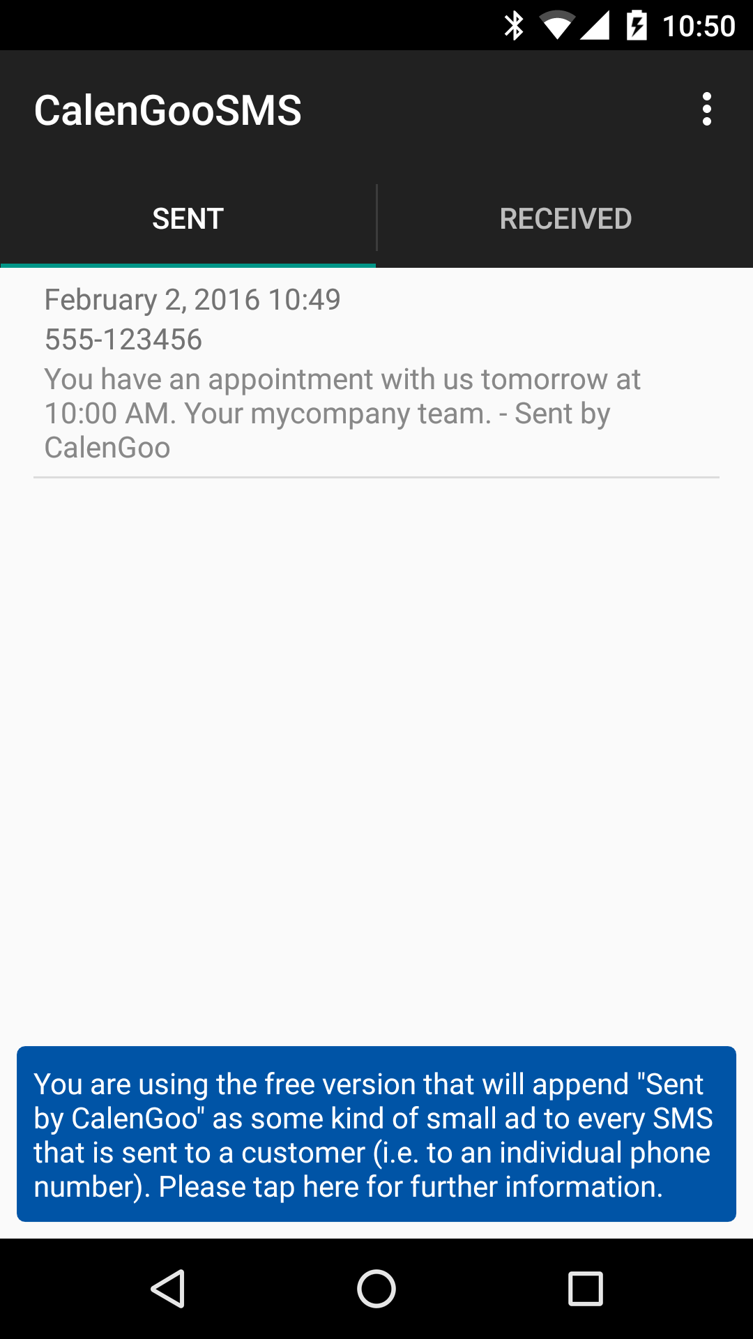 Android application CalenGoo SMS Add-On screenshort