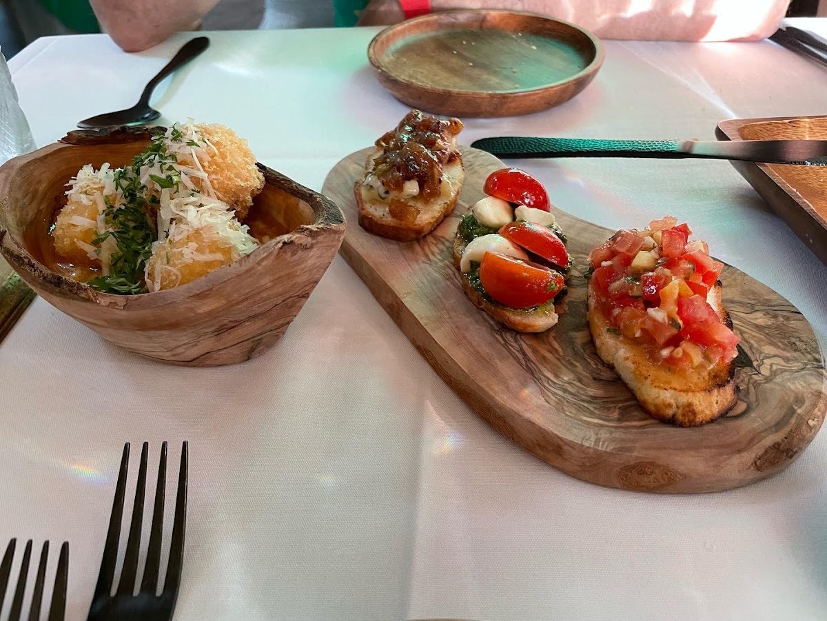 Arancini and bruschetta flight