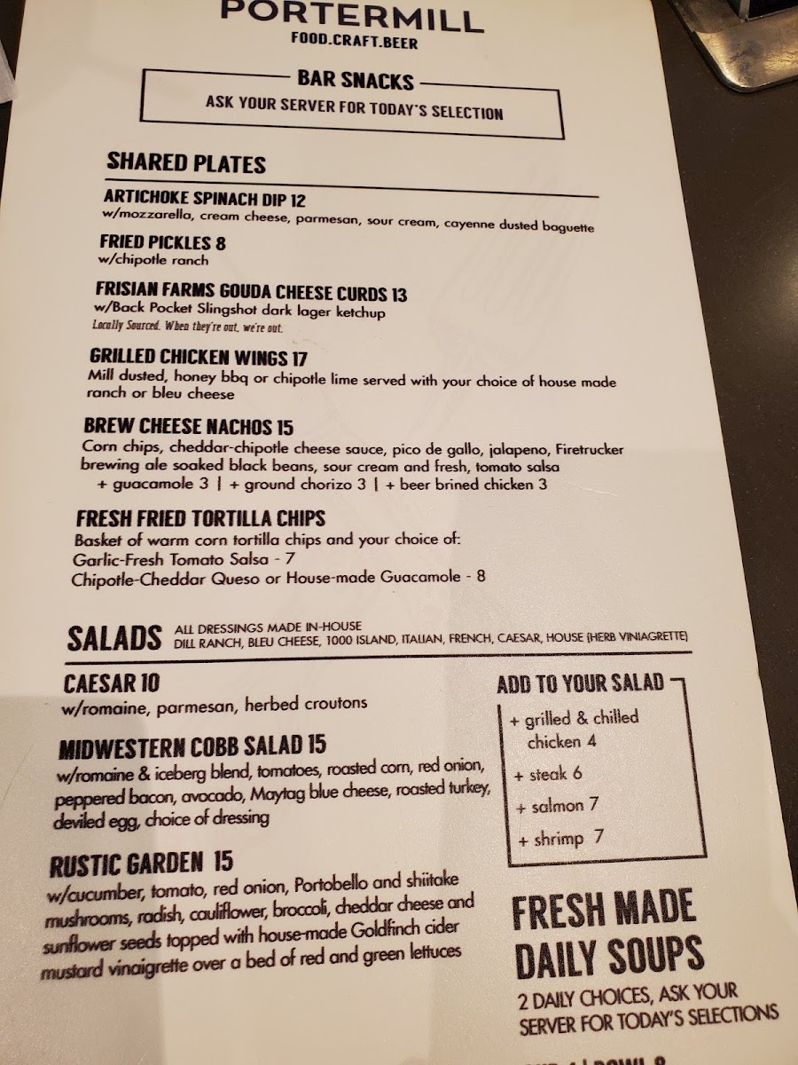 Portermill gluten-free menu