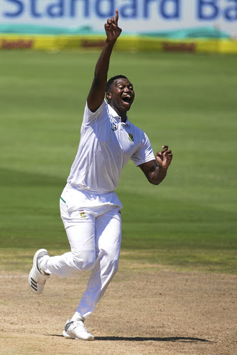 Lungi Ngidi celebrates taking the wicket of India's Hardik Pandya this week. / REUTERS