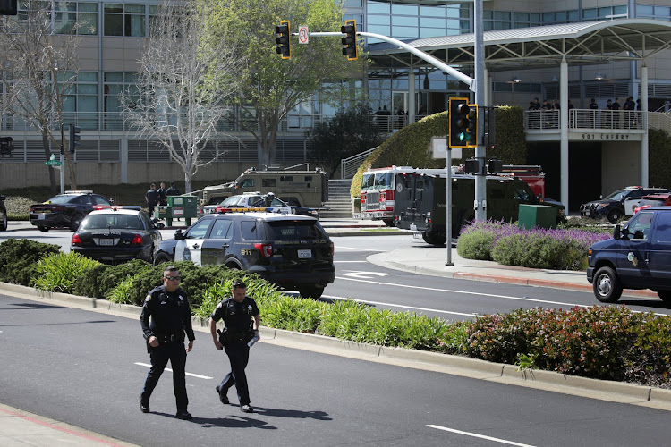 Police officers are seen at Youtube headquarters following an active shooter situation in San Bruno, California, U.S., April 3, 2018.
