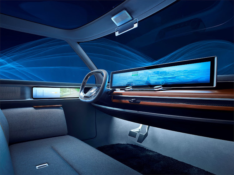 Minimalist cabin of the concept car features huge digital displays on the dash and door. Picture: SUPPLIED