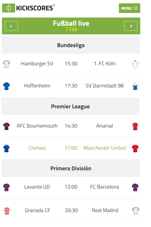 Android application KickScores Fußball screenshort