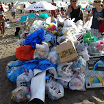 garbage pile on the beach at Yuigahama Beach in Kamakura, Japan in Kamakura, Japan 