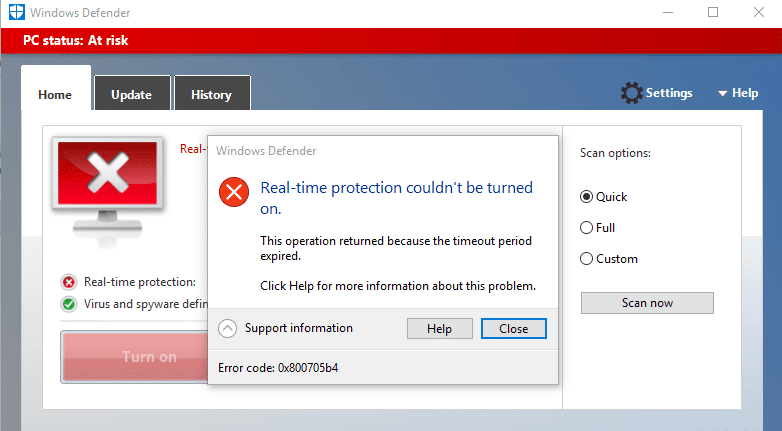 修复 Window Defender 错误 0x800705b4（Windows Defender 无法开启实时保护）