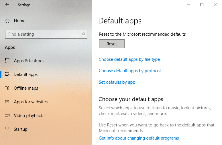 V části Resetovat na výchozí doporučené Microsoftem klikněte na Reset |  Jak změnit výchozí programy v systému Windows 10